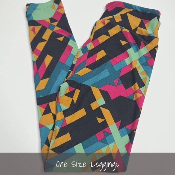 LuLaRoe OS Leggings One Size Black Blue Pink Green Geometric NEW - Picture 1 of 1